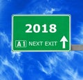 2018 road sign against clear blue sky Royalty Free Stock Photo