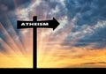 Road sign of atheism at sunset Royalty Free Stock Photo
