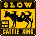 Road sign - Attention Animal, Cattle Crossing. Vector illustration Royalty Free Stock Photo