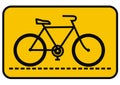 Road sign, bike path, black icon on orange background, eps. Royalty Free Stock Photo