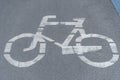 The road sign of the bike path. Drawing of bicycle with white paint on the asphalt.