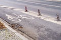 Road sign bike path, on the pavement drawing of a bicycle Royalty Free Stock Photo