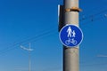 Road sign for bikes and pedestrians path