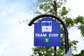 Road sign - blue tram stop sign Royalty Free Stock Photo