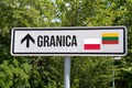 A road sign and border between Poland and Lithuania