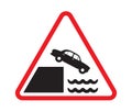 Road sign car falling into water Royalty Free Stock Photo