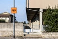 Road sign of child bus stop in the street during the day Royalty Free Stock Photo