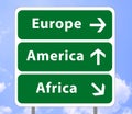 Road sign of continents 2