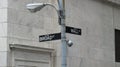 Road sign at corner of Wall and Broad streets in New York Royalty Free Stock Photo