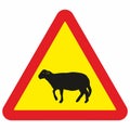 Road sign, crossing animals, sheep, triangle red shape, eps. Royalty Free Stock Photo