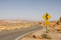 Road Sign for Curves in Desert Royalty Free Stock Photo