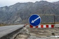 Traffic sign, detour, road repairs in the highlands