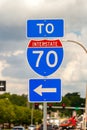 Road sign directing to the Interstate I-70 highway