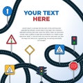 Road Sign Drive School Flyer Banner Posters Card square format Education Driving Rules. Vector illustration Royalty Free Stock Photo