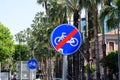 Road sign end of the bike path. Street in the city of Antalya Royalty Free Stock Photo