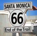 Road sign at the end of US Route 66 in Santa Monica, California. Royalty Free Stock Photo