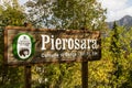 Road sign entering Pierosara, little village near Genga and Frasassi