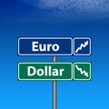 Road Sign, euro up, dollar down Royalty Free Stock Photo