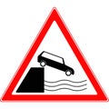 Road sign, exit to the embankment. Vector image.