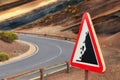 Road sign falling stones, Tenerife, Canary