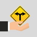 Road sign fork arrow icon