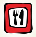 Road sign with a fork and knife. Vector drawing