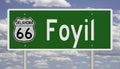 Road sign for Foyil Oklahoma on Route 66 Royalty Free Stock Photo