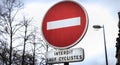 Road sign french round red meaning forbidden except cyclists