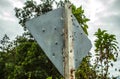 Road sign full of shotgun holes Royalty Free Stock Photo