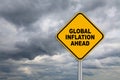 Road sign global inflation with dark cloud background. Royalty Free Stock Photo