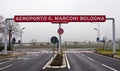 Road sign of Guglielmo Marconi Airport of Bologna. Aeroporto di Bologna. Italy