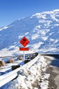 Road sign ice and grit, New-Zealand Royalty Free Stock Photo