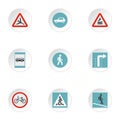 Road sign icons set, flat style Royalty Free Stock Photo