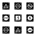 Road sign icons set, grunge style Royalty Free Stock Photo