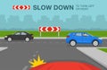 Road sign indicates that you need to slow down to turn right or left. Road ahead does not carry on straight. Royalty Free Stock Photo
