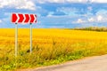 road sign indicating a sharp right turn.