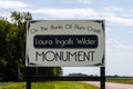 Road sign indicating where Laura Ingalls childhood dugout home Royalty Free Stock Photo