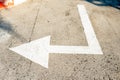 Road sign indicating White arrow sign on the street, Direction for traffic safety . white arrows pointing directions on gray Royalty Free Stock Photo