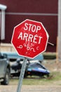 Road sign in Inuktitut in Iqaluit, Nunavut, Canada