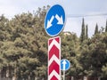 Road sign left or right turn driving Royalty Free Stock Photo