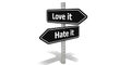 Road sign with love it and hate it word Royalty Free Stock Photo