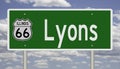 Road sign for Lyons Illinois on Route 66