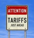Road sign message - Tariffs just ahead Royalty Free Stock Photo