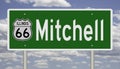 Road sign for Mitchell Illinois on Route 66