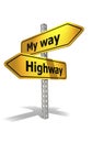 Road sign with my way and highway word