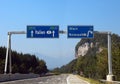 Road sign near the border between Italy and Austria and Slovenia