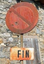 road sign no parking with bullet holes used by hunters as a targ