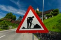 road sign notifying that repair work is behind it Royalty Free Stock Photo