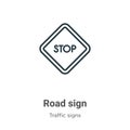 Road sign outline vector icon. Thin line black road sign icon, flat vector simple element illustration from editable traffic signs Royalty Free Stock Photo