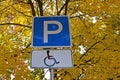 Road sign A parking lot for drivers of disabled people Royalty Free Stock Photo